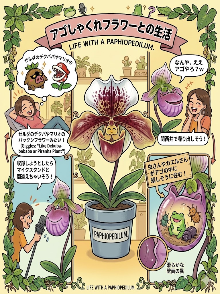 アゴしゃくれフラワー(パフィオペディラム)のAI生成イラスト